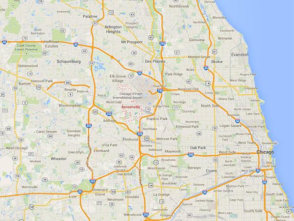 Map of Party Bus Service in Bensenville